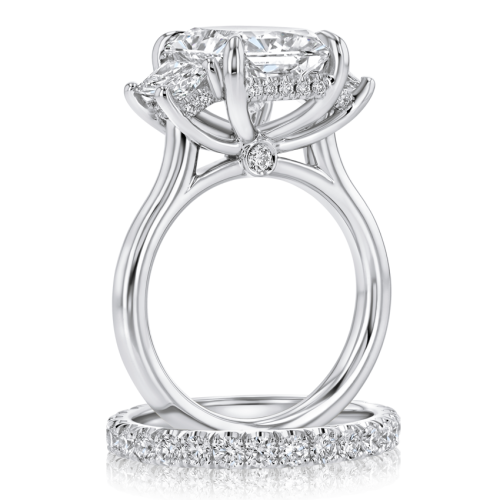 XO Jewels Semi-Mount Spectacular 3-Stone Radiant Cut Ring with Hidden Halos